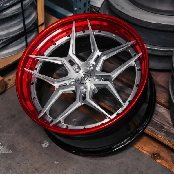 CHEVROLET CORVETTE ROHANA RFG5 3-Piece Wheel Size 19 Front 21 Rear Aircraft Gray w/ Candy Red Lip - Image 4